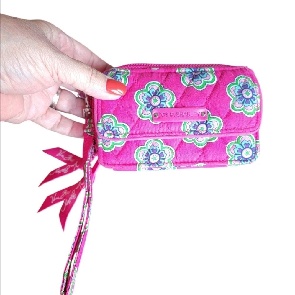 Vera Bradley pink zip around quilted catds coin wristlet wallet *